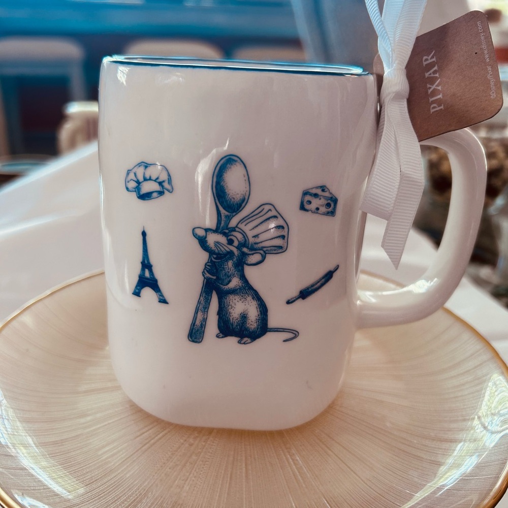 White Ceramic Coffee Mug with Blue Artwork